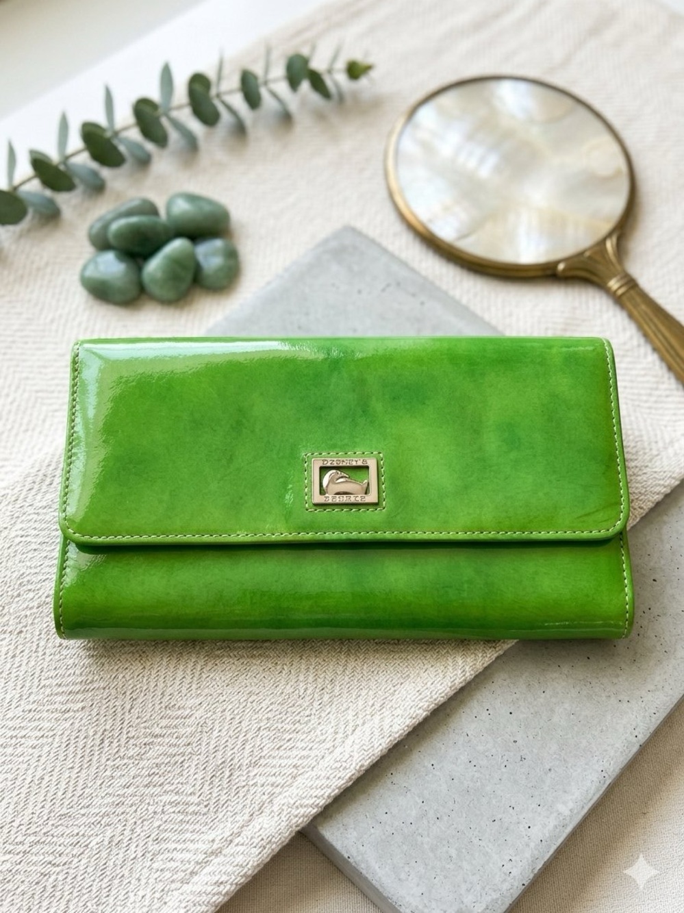 Dooney & Bourke Lime Green Patent Leather Continental Clutch Wallet Y2K